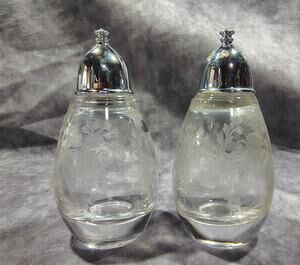 Vintage Duncan & Miller First Love Crystal Salt & Pepper GLOWS Under UV